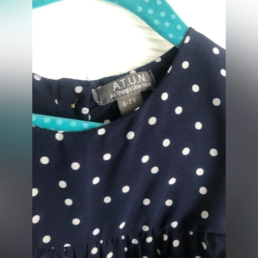 A.T.U.N. Girls’ Polka Dot Navy Blue Dress size 6-7Y